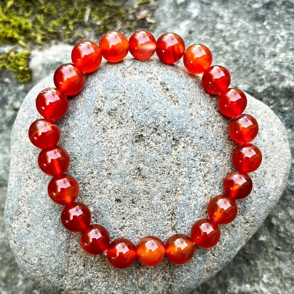 Carnelian Gemstone Stretch Bracelet | Handmade - Picture 3 of 5